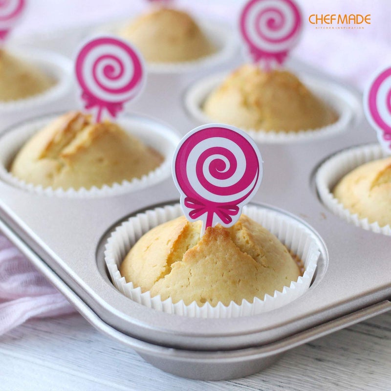 chefmade قالب كعك مافن CHEFMADE، 6 تجويف غير لاصق لصنع الكب كيك، أدوات الخبز للفرن (ذهبي شامبانيا) - Image 5